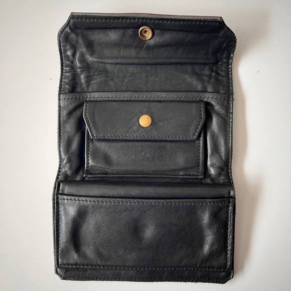 Vintage Black Leather Wallet Rare One Dollar Coin‎ Minimalist Unisex Billfold - Picture 3 of 9